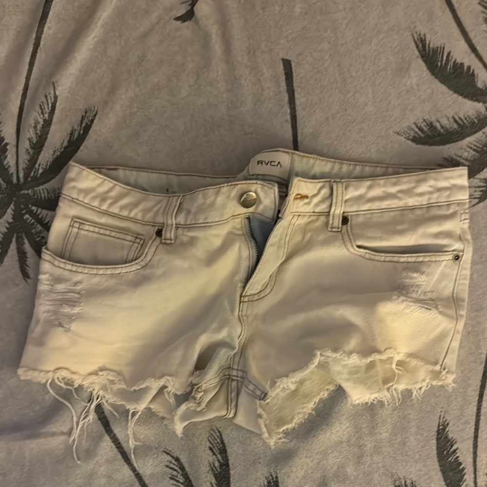 RVCA Women's White Distressed Shorts